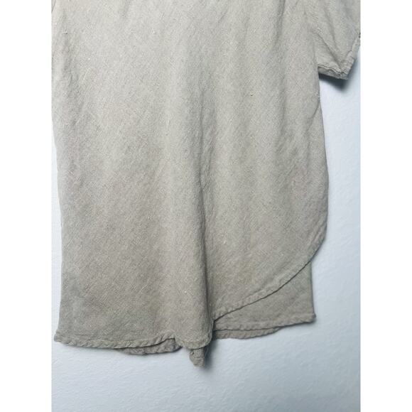 Flax 100% Linen Asymmetrical Layered Top Sz M Beige Short Sleeve Lagenlook Boho - Picture 3 of 8
